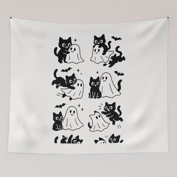 Item preview, Funny Ghost Holding A Black Cat Lazy Halloween Spooky Season designed and sold by cawtoon.