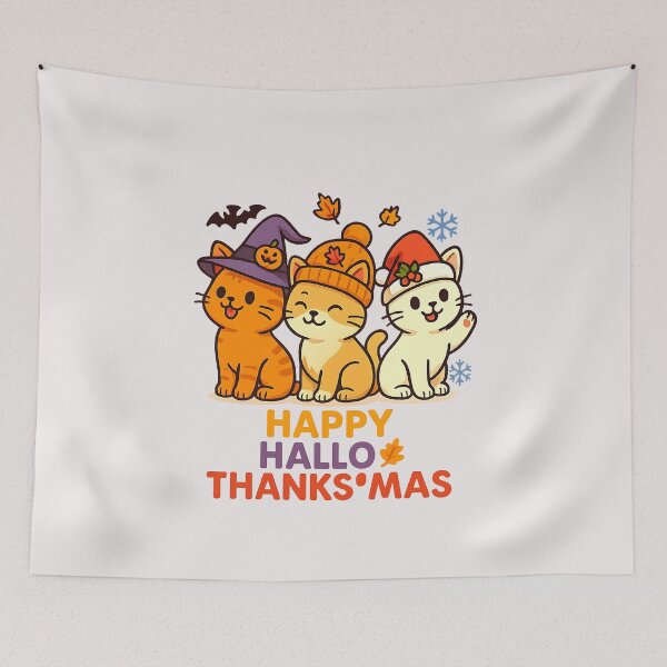 Item preview, Halloween Thanksgiving Christmas Happy HalloThanksMas Cats designed and sold by cawtoon.