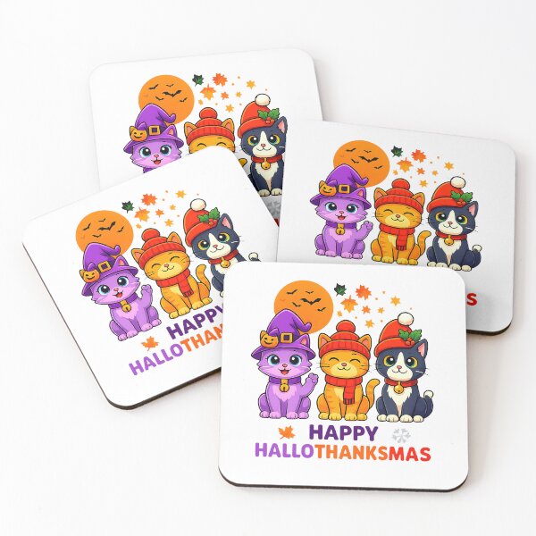 Item preview, Halloween Thanksgiving Christmas Happy HalloThanksMas Cats designed and sold by cawtoon.