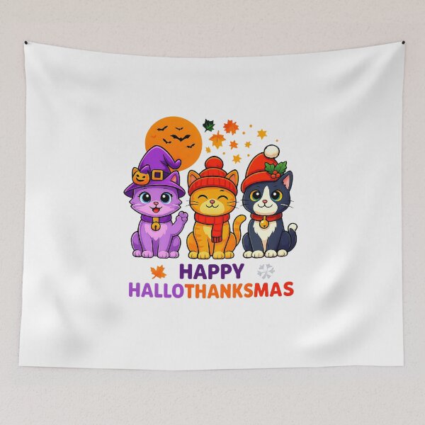 Item preview, Halloween Thanksgiving Christmas Happy HalloThanksMas Cats designed and sold by cawtoon.