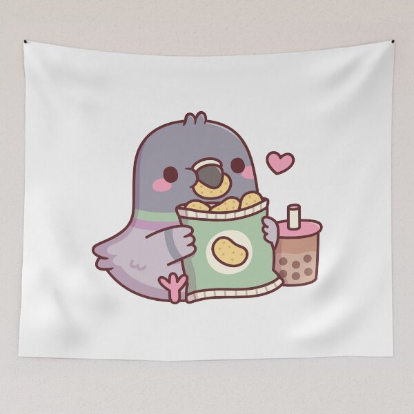 Item preview, Cute Pigeon Loves Potato Chips And Boba Tea designed and sold by rustydoodle.