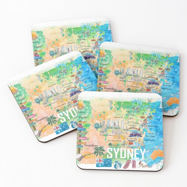Item preview, Sydney Australia Illustrated Map with Main Roads Landmarks and Highlights designed and sold by artshop77.