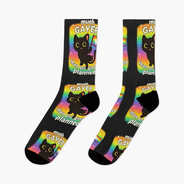 Item preview, Much Gayer Than Originally Planned, Black Cat LGBTQ Pride designed and sold by cawtoon.