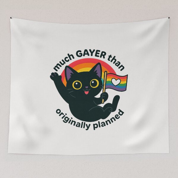 Item preview, Much Gayer Than Originally Planned, Black Cat LGBTQ Pride designed and sold by cawtoon.