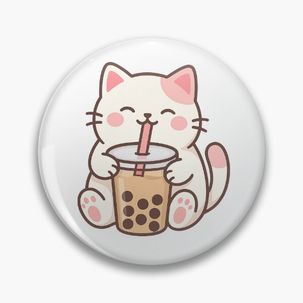Item preview, Boba Cat – Kawaii White and Pink Kitty Sticker designed and sold by Tripconic.