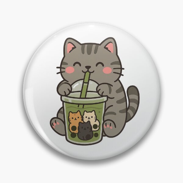 Item preview, Matcha Boba Cat with Kitty Pearls – Kawaii Tabby Sticker designed and sold by Tripconic.