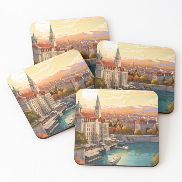Item preview, Picturesque Autumn Sunset Over a Swiss Lakeside Town designed and sold by Anuchartl.