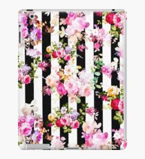 Black and white stripes bright pink roses floral iPad Case/Skin
