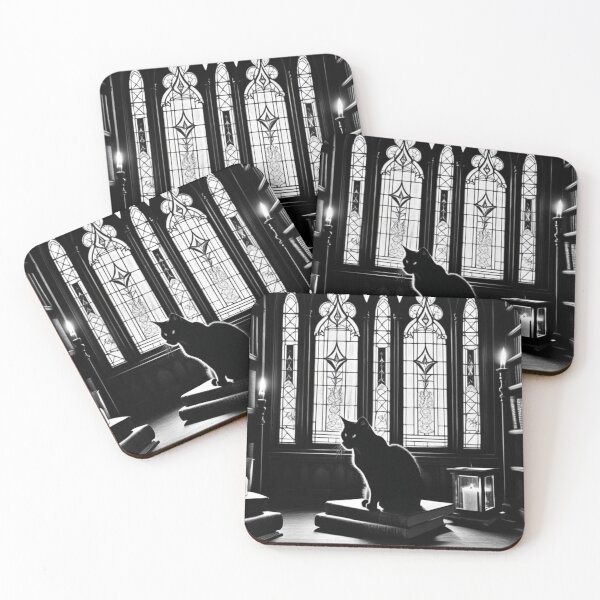 Item preview, Witch’s Familiar - Black Cat and Spellbooks in Monochrome designed and sold by LEO'S CREATURE　れおずくりーちゃー.