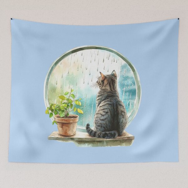 Item preview, Cat at Rainy Window designed and sold by Myra365Art.