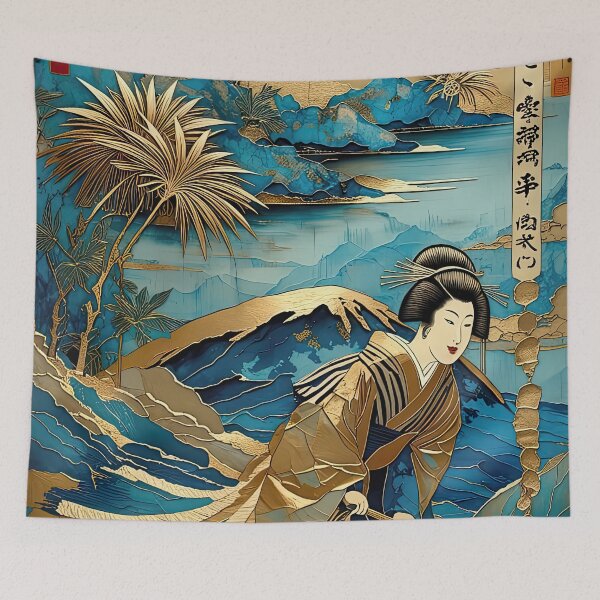 Item preview, Golden Tranquility Amid Azure Waves designed and sold by Topmaxdesign.