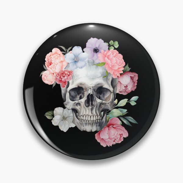 Artikelvorschau, Totenkopf- und Blumen-Kunstwerk entworfen und verkauft von PinkDuckTees.