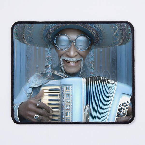 Item preview, Colorful musician with accordion in a blue setting designed and sold by Artessie.