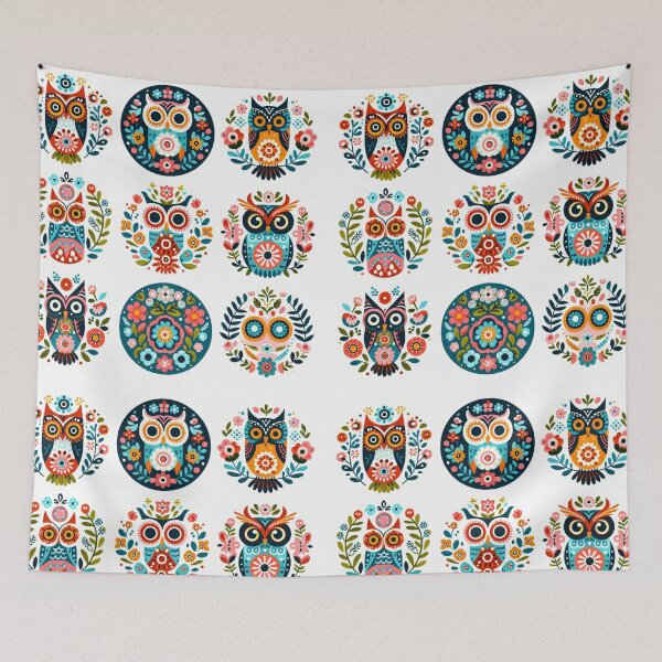 Item preview, The Enchanted Owls Garden - Scandinavian Folk Art by heidiannemorris © designed and sold by FOLK ART FUSION by heidiannemorris.