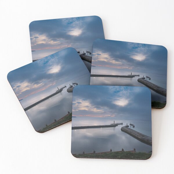 Item preview, Whitby Harbour Sunset – Moody Coastal Evening View from Above designed and sold by bailey-cooper.