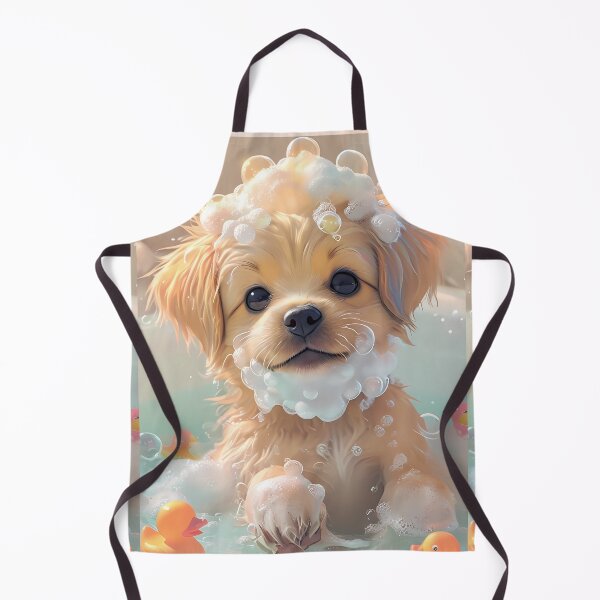 Item preview, Light Brown Puppy Relaxing In Bubble-Filled Bathtub designed and sold by ZenBuddhaBaby.
