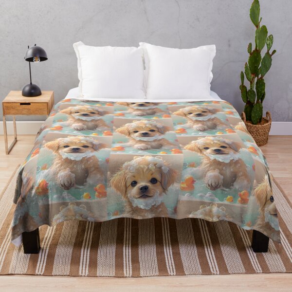 Item preview, Light Brown Puppy Relaxing In Bubble-Filled Bathtub designed and sold by ZenBuddhaBaby.