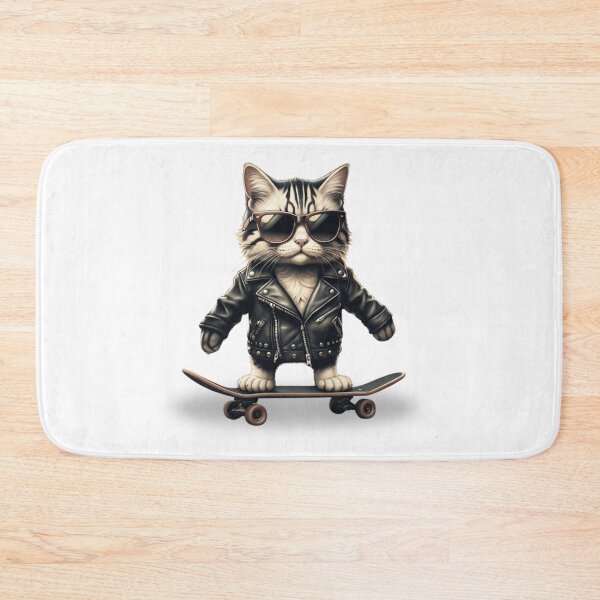 Item preview, Cool Skater Cat – Kitty in Leather Jacket designed and sold by MomentumbyOla.