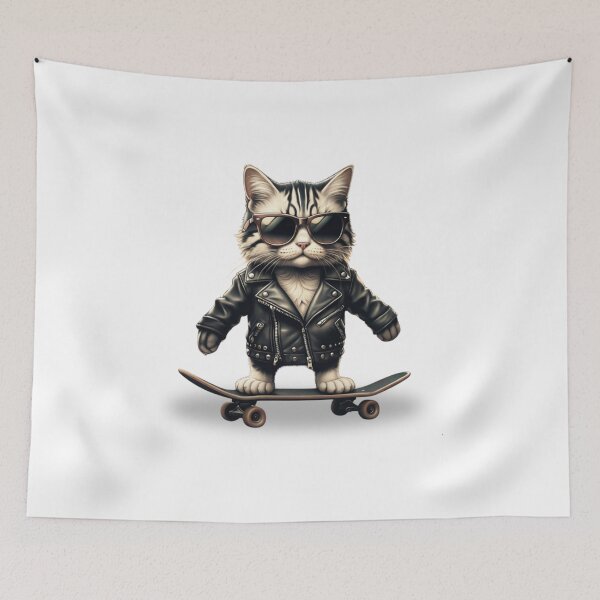 Item preview, Cool Skater Cat – Kitty in Leather Jacket designed and sold by MomentumbyOla.