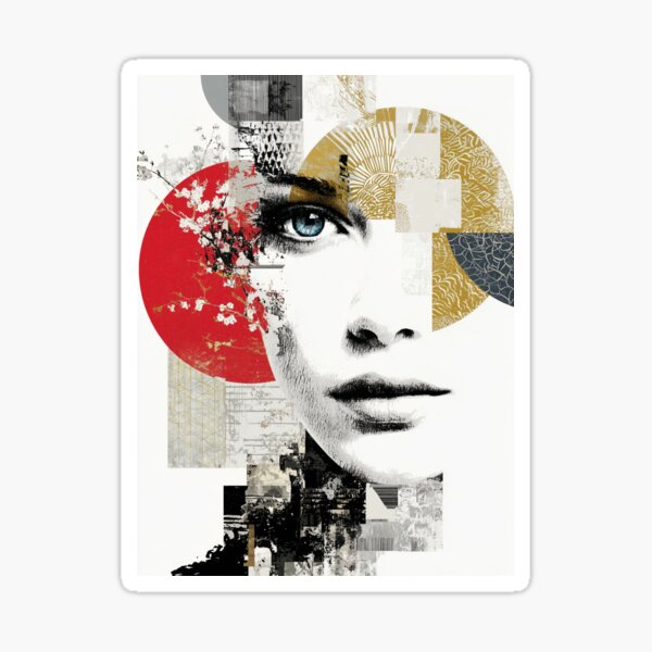 Silent Bloom – Abstract Collage Portrait Sticker