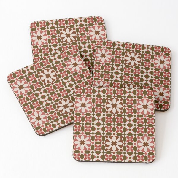 Item preview, White Floral Motif – Elegant Red Mosaic Pattern designed and sold by Tarjiart.