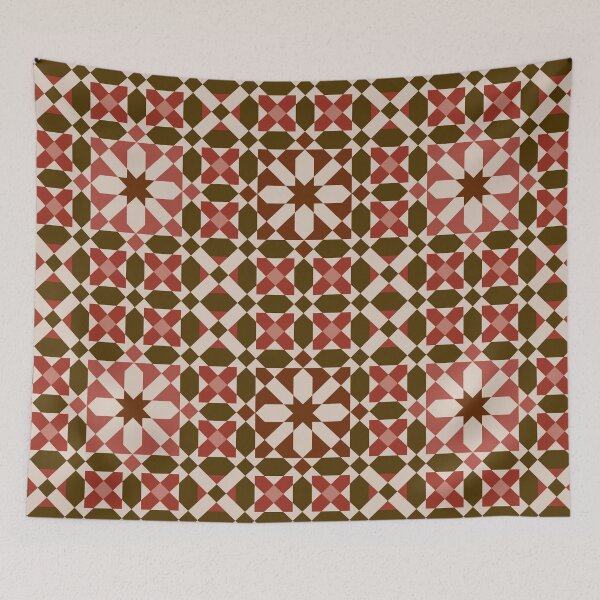 Item preview, White Floral Motif – Elegant Red Mosaic Pattern designed and sold by Tarjiart.