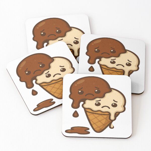 Item preview, Melting Chocolate & Vanilla Kawaii Ice Cream – Cute Summer Sad Cone Sticker designed and sold by artist-for-you.