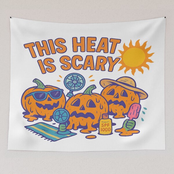 Item preview,  Heat Is Scary – Funny Summerween Melting Pumpkin Halloween Beach designed and sold by Rajasekar.