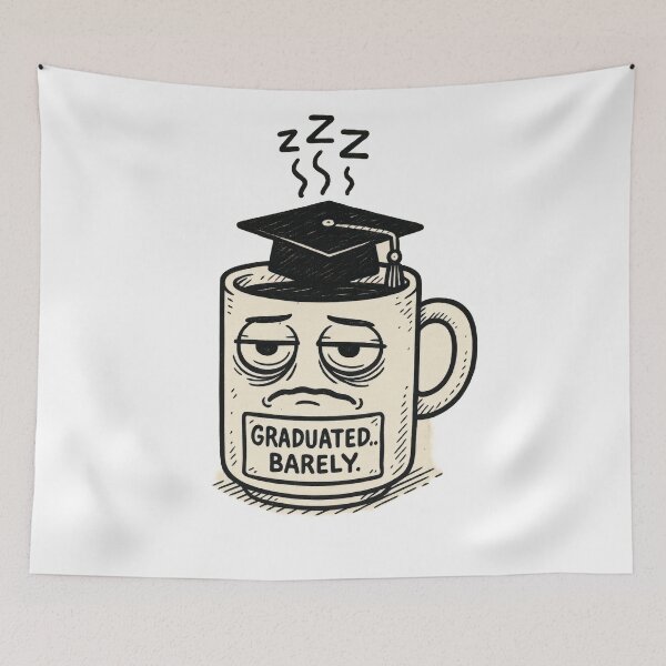 Item preview, Graduated Barely – Sleepy Mug Graduate designed and sold by Trendy Sticker & Merch Collection - Express Yourself.