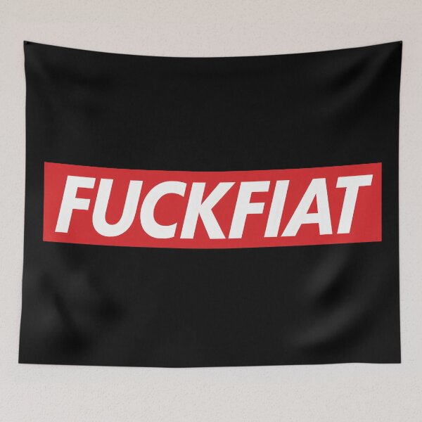 Item preview, FUCKFIAT Red Box Logo Parody Sticker – Anti-Fiat Money Meme Design designed and sold by WAUZ.