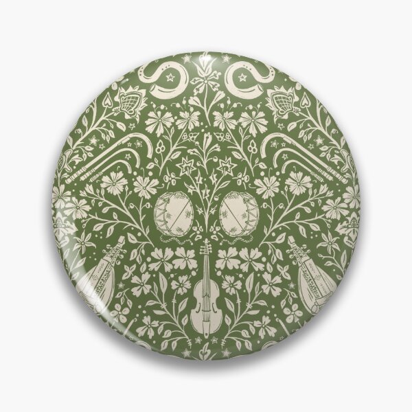 Item preview, Early Music Instruments and Medieval Florals green and cream designed and sold by NattyDesigns.