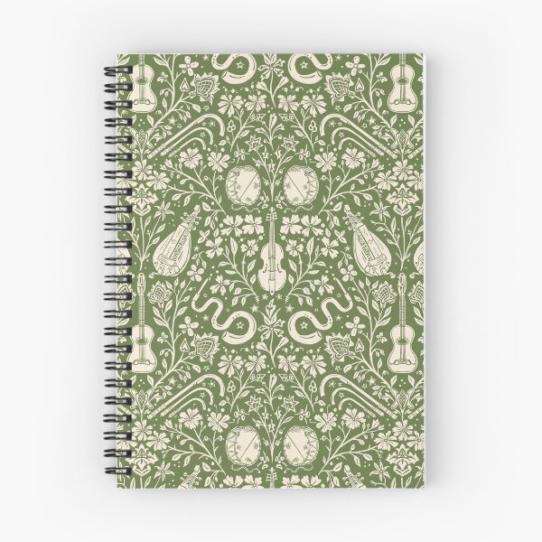 Item preview, Early Music Instruments and Medieval Florals green and cream designed and sold by NattyDesigns.