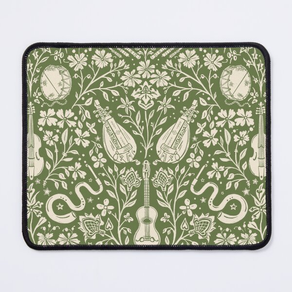 Item preview, Early Music Instruments and Medieval Florals green and cream designed and sold by NattyDesigns.
