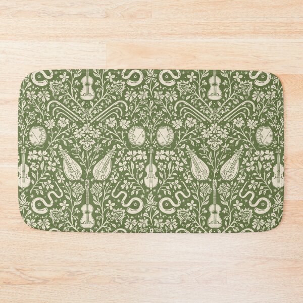 Item preview, Early Music Instruments and Medieval Florals green and cream designed and sold by NattyDesigns.