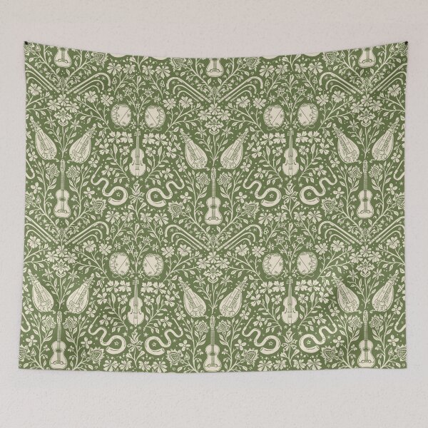 Item preview, Early Music Instruments and Medieval Florals green and cream designed and sold by NattyDesigns.