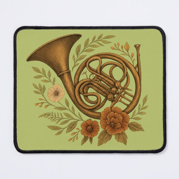 Item preview, Vintage french horn among flowers Left Chest Art designed and sold by Meandmyshop.