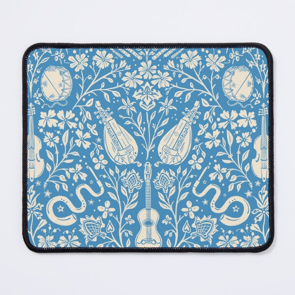 Item preview, Early Music Instruments and Medieval Florals cornflower blue and cream designed and sold by NattyDesigns.