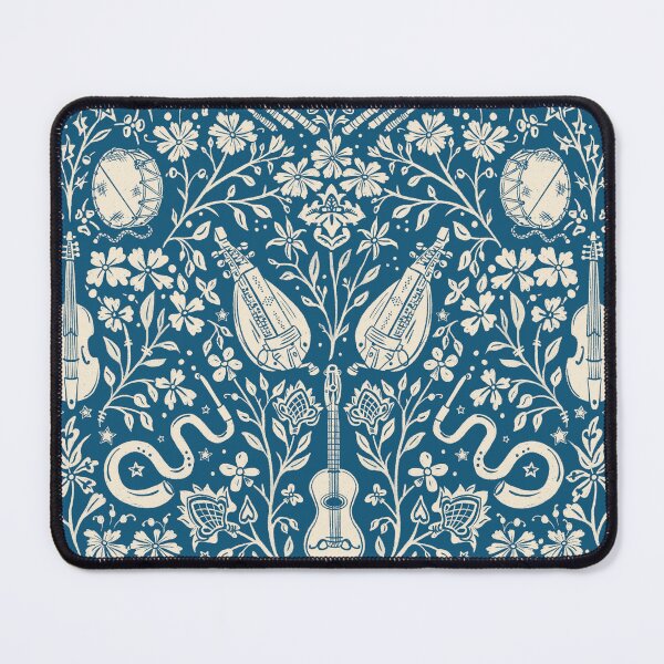 Item preview, Early Music Instruments and Medieval Florals teal and cream designed and sold by NattyDesigns.