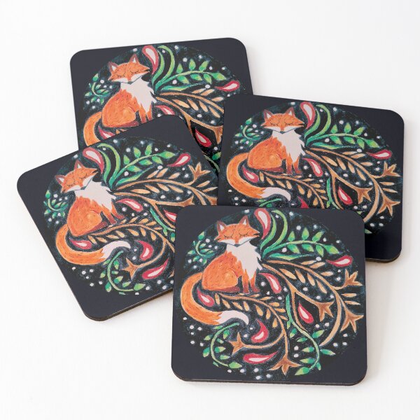 Item preview, folk art fox illustration designed and sold by JudiBirds.