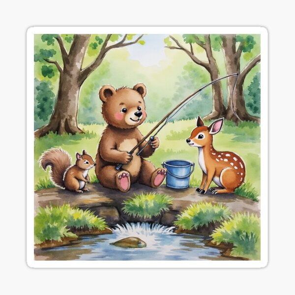 Item preview, Young bear fishing. designed and sold by MADandSANE-MArt.