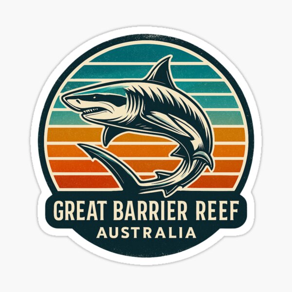 Item preview, Great Barrier Reef Shark Emblem - Retro Australia Ocean Badge designed and sold by Blurbean.