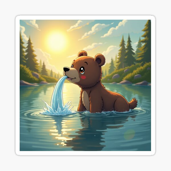 Item preview, Young bear splashing in the lake designed and sold by MADandSANE-MArt.