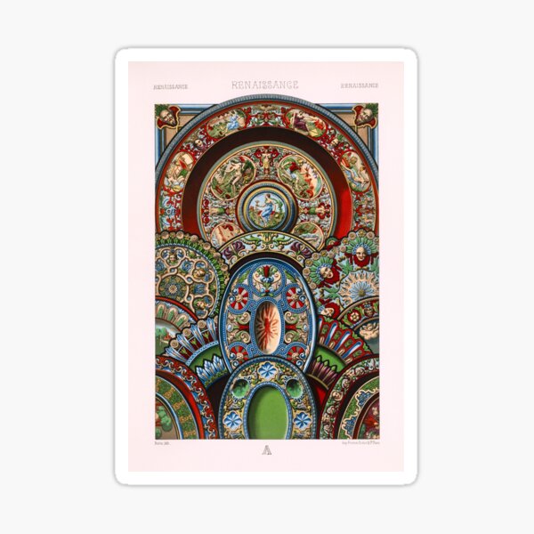 Aperçu de l'œuvre L'ornement, imprimé textile à motif géométrique Renaissance polychrome par Albert Racine créée et vendue par Jéanpaul  Ferro.
