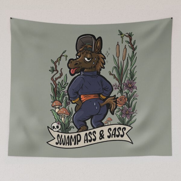 Item preview, Swamp Ass & Sass – Blue Collar Humor Sticker for the Chronically Sweaty designed and sold by Feral-by-Elsie.