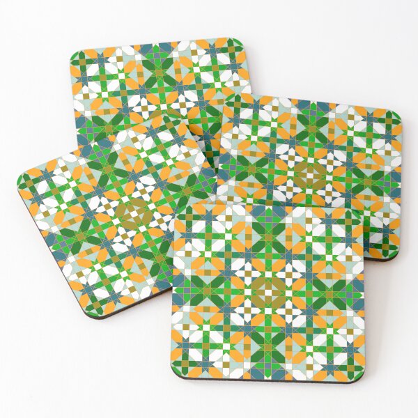 Item preview, Geometric Mosaic in Tree Green and Vibrant Orange designed and sold by Tarjiart.
