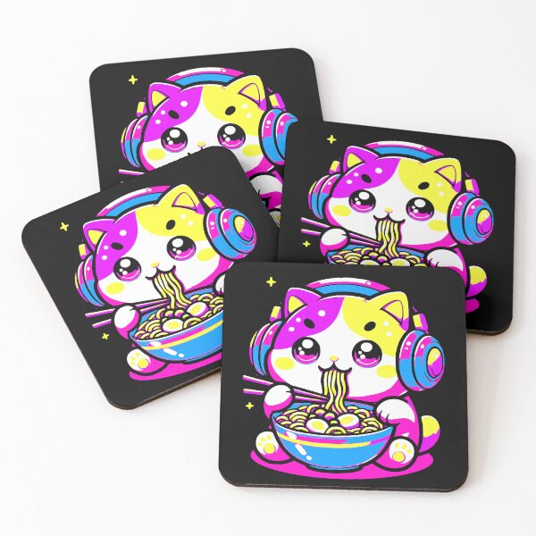 Item preview, Cute Ramen Eating Cat- NEON designed and sold by BuchitosCorner.
