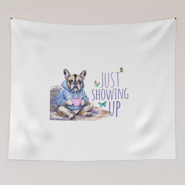 Item preview, Just Showing Up - French Bulldog in Hoodie with Butterflies designed and sold by ArtisticDesignsbyLinda.