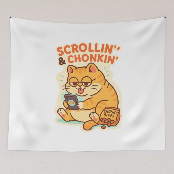 Item preview, Scrollin’ & Chonkin’ – Funny Cat Meme Design for Lazy Vibes designed and sold by FurRealTees.