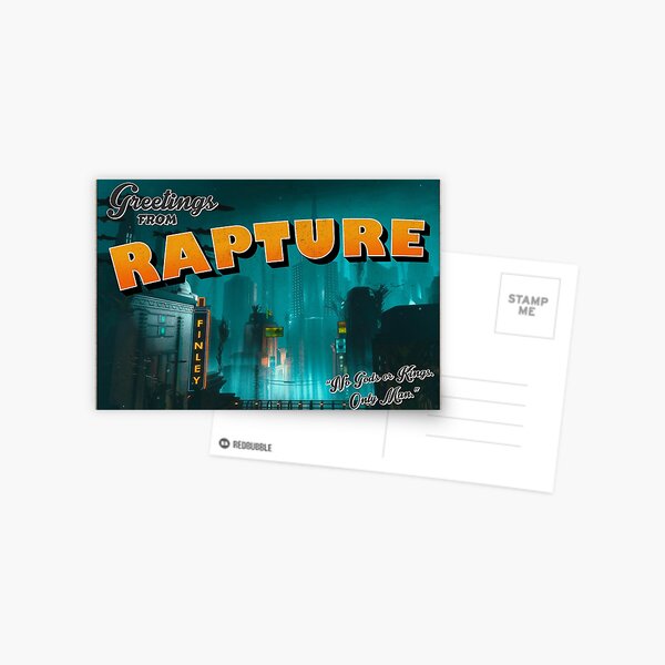 Artikel-Vorschau von Von Bioshock inspirierte „Grüße aus Rapture“ Vintage-/Retro-Postkarte im verwitterten Design, designt und verkauft von Mercy Apparel.