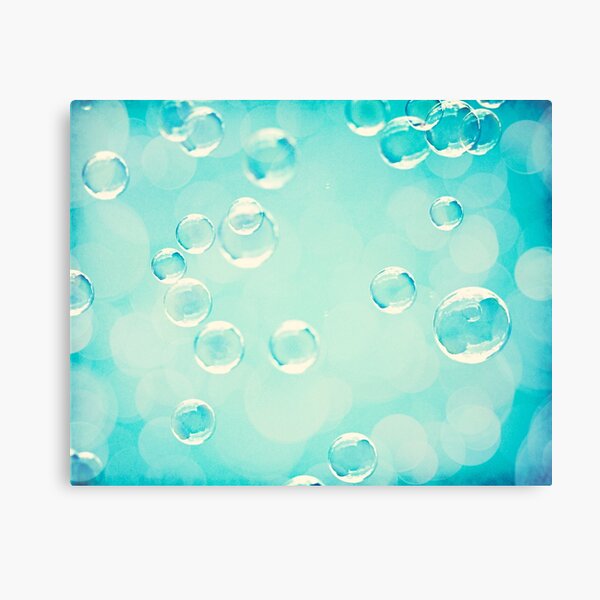 Bubble Photography, Laundry Room Bathroom Soap Bubbles, Aqua Teal Canvas Print